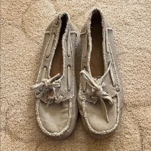 AEROSOLES Frayed Canvas Moccasins in Light Tan